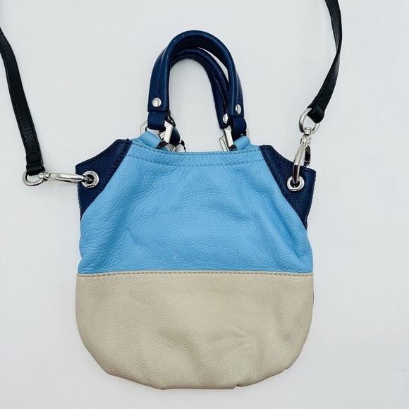 OrYANY Leather Shoulder Bag Crossbody 2 Handled Pebbled Baby Blue Taupe - Picture 3 of 14